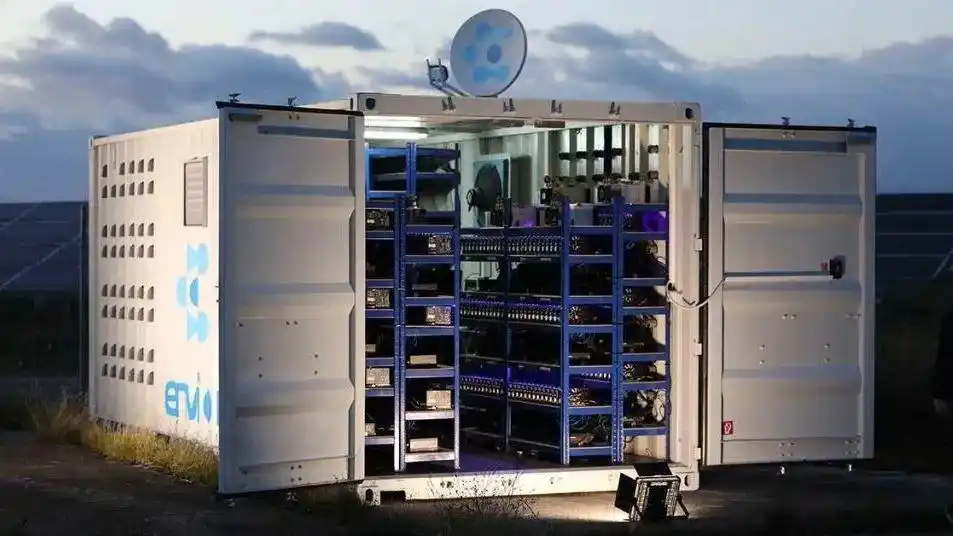 A vast mining farm, with rows upon rows of powerful mining rigs humming away, secured within a climate-controlled data center.