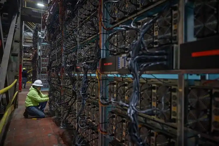 State-of-the-art mining farm with rows of mining rigs working efficiently